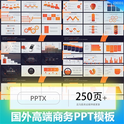 高端品牌企业商务暗黑橙色工作计划数据图表汇报PPT设计素材模板