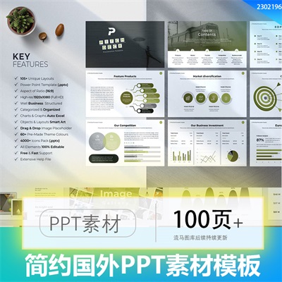 简约创意国外商务专业产品数据分析统计PPT报告图标PPTX素材模板
